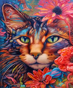 Panel wodoodporny kolorowy rysowany kot w kwiatach 4