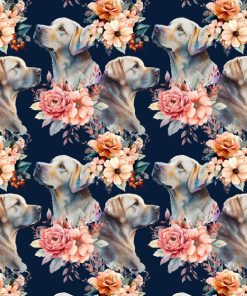 Welur tapicerski pies labrador watercolor w kwiatach