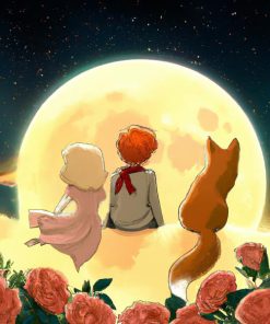 Panel welur Mały Książe, lis i dziewczyna na tle księżyca