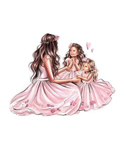 Panel dzianina urocza mama i córki w różowych sukienkach 2