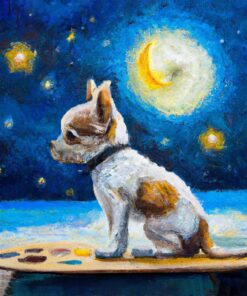 Panel dzianina olejny portret Chihuahua na tle nocnego nieba