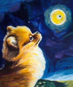 Panel dzianina olejny portret Pomeranian na tle nocnego nieba