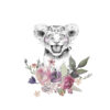 Panel welur lion baby animals flowers