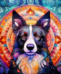 Panel welur kolorowe mandale border collie 15