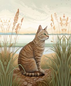 Panel welur rudy pręgowany kot nad jeziorem