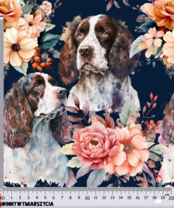 Alternative view of Welur tapicerski pies spaniel angielski watercolor w kwiatach