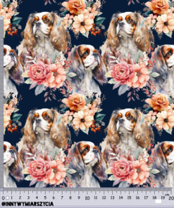Tkanina wodoodporna pies cavalier king charles spaniel watercolor w kwiatach mały - obrazek 2