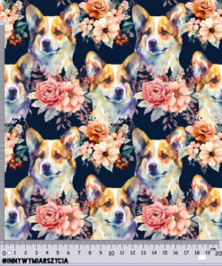 Tkanina wodoodporna pies corgi watercolor w kwiatach mały - obrazek 2