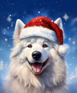 Panel dzianina pies samoyed w czapce Mikołaja 54
