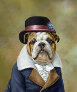 Panel welur portret bulldog w wiktoriańskim stroju