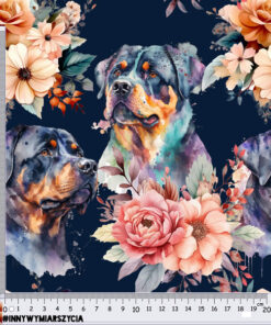Alternative view of Welur tapicerski pies rottweiler watercolor w kwiatach