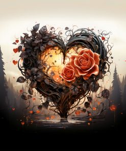 Panel welur serce i kwiaty 2
