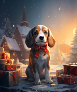 Panel dzianina świąteczne zwierzęta beagle