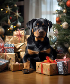 Panel welur świąteczne zwierzęta rottweiler