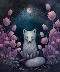 Panel welur tajemniczy las wilk w kwiatach 5