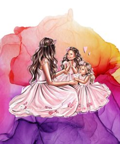 Panel sztuczna skóra urocza mama i córki w różowych sukienkach 4