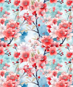 Welur tapicerski wiśnie kwiaty 4