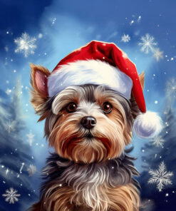 Panel dzianina pies yorkshire terrier w czapce Mikołaja 4