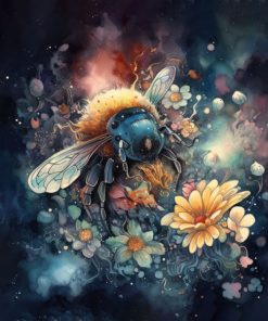 Panel dzianina zwierzęta w kwiatach pszczoła 6
