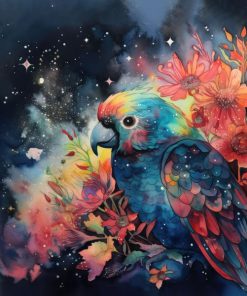 Panel dzianina zwierzęta w kwiatach ptak papuga 1