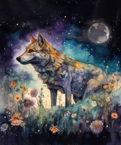 Panel dzianina zwierzęta w kwiatach wilk 4