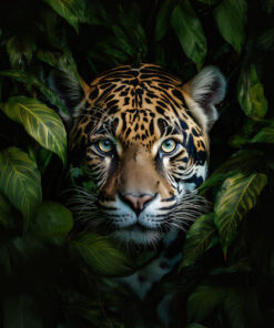 Panel welur zwierzęta w liściach jaguar 3